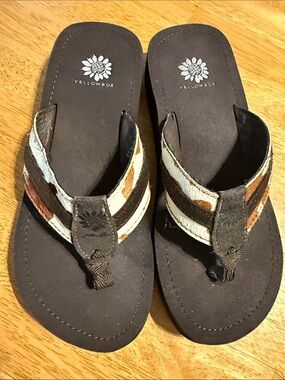 Yellow Box Brown, Cream & Tan Strappy Flip Flop Sandals